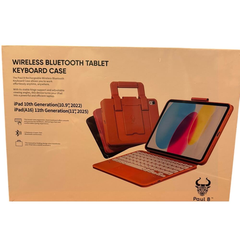 Paul B Rechargeable Wireless Bluetooth Keyboard Case iPads11/10th Gen 10.9 inch